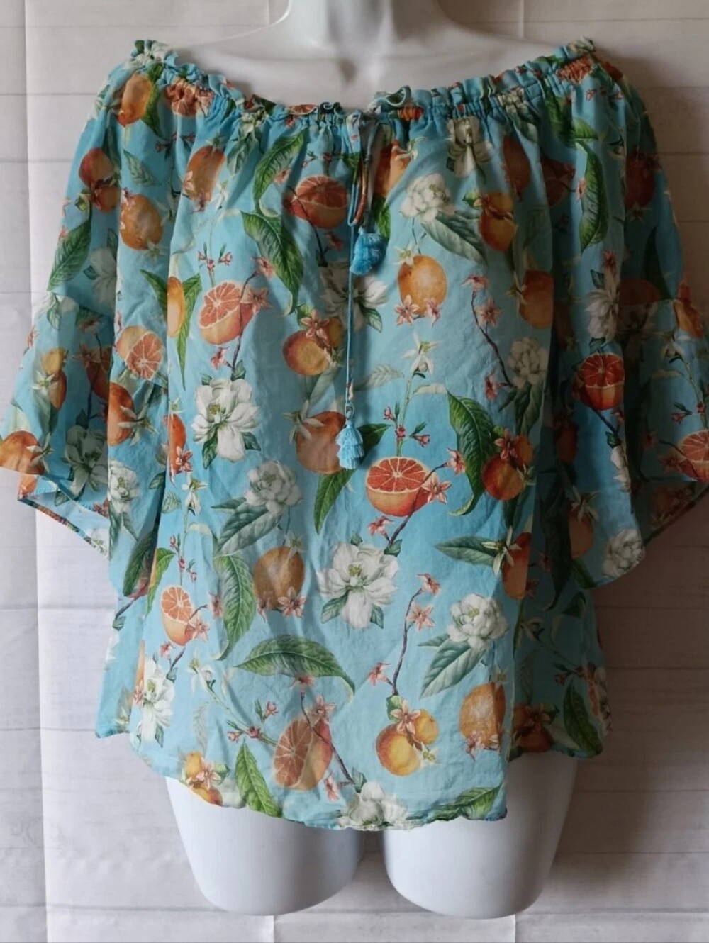 Hale Bob Cotton Citrus Orange Fruit Off The Shoulder Top